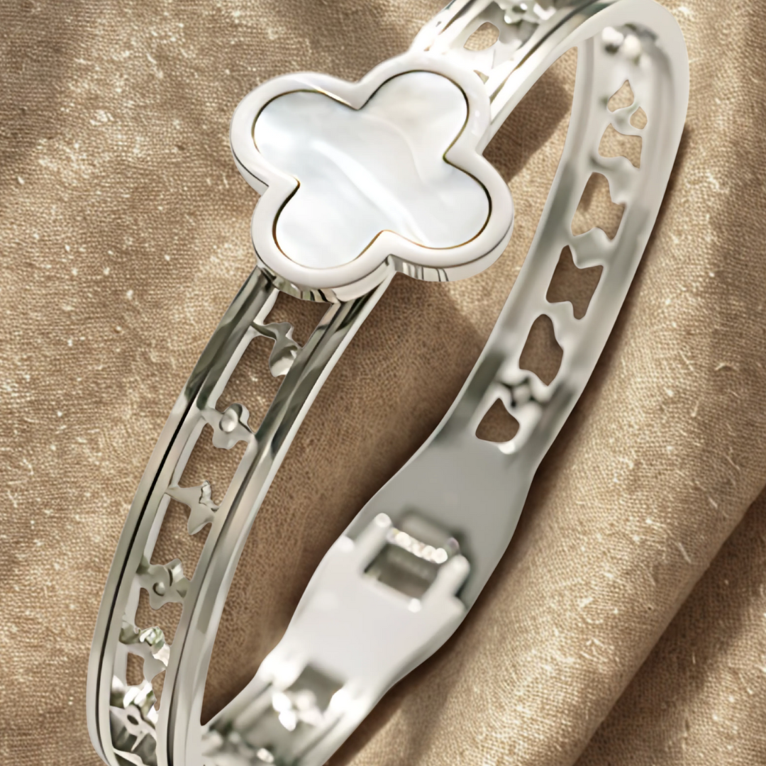 Luxus Kleblatt Armreif Silber I 18k vergoldet
