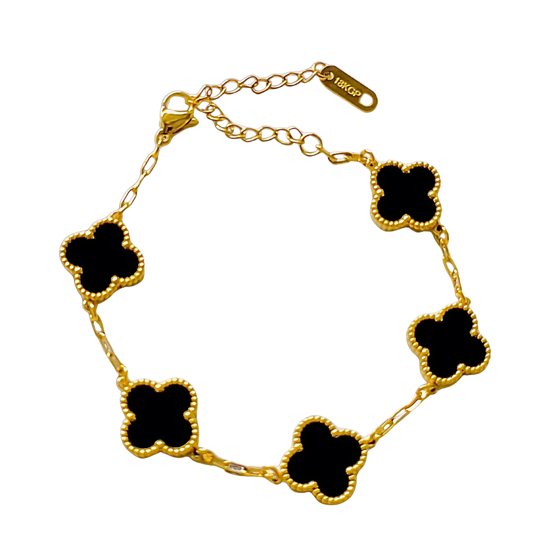 Kleeblatt Armband schwarz I 18k vergoldet