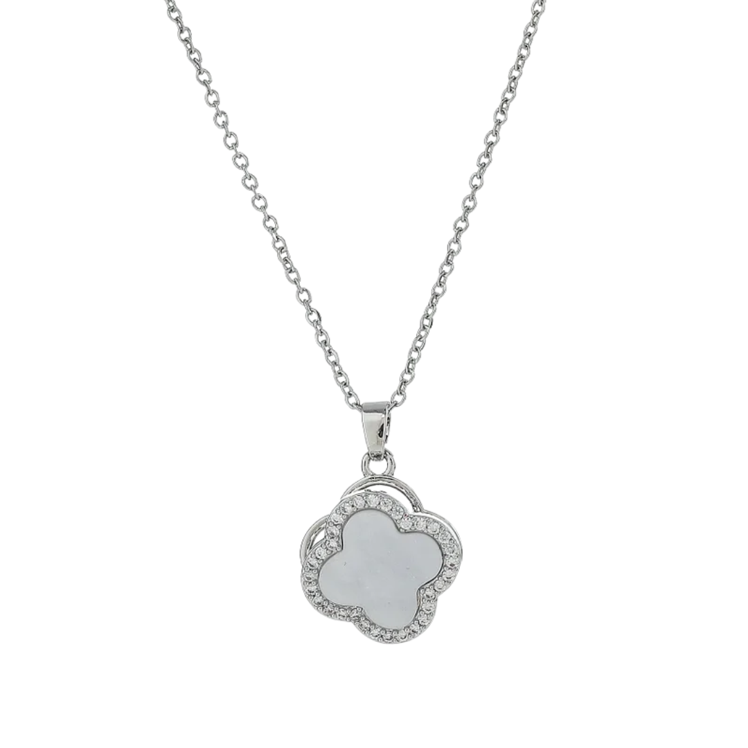 Kleeblatt Halskette Silber drehbar I Titanstahl