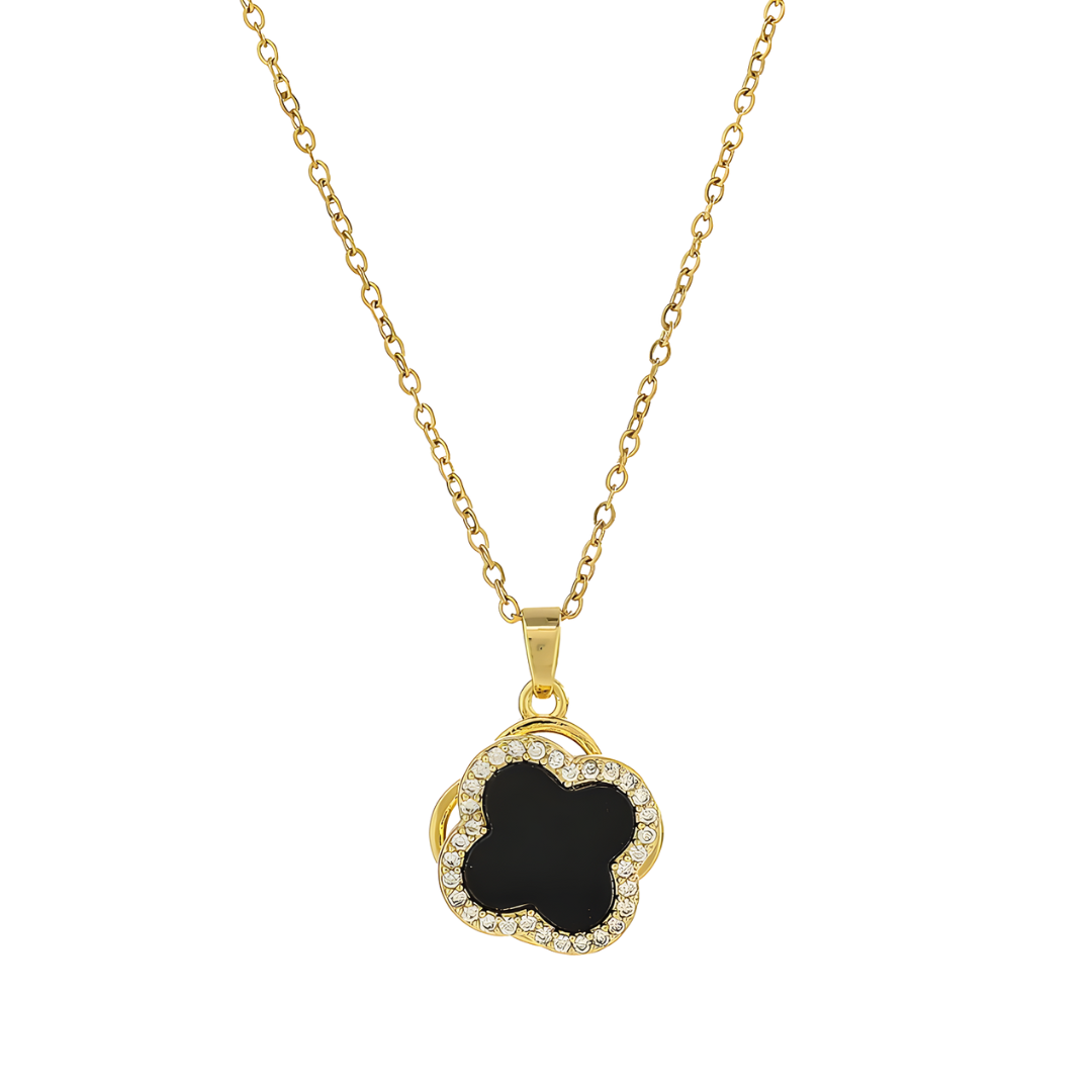 Kleeblatt Halskette Gold-schwarz drehbar I Titanstahl