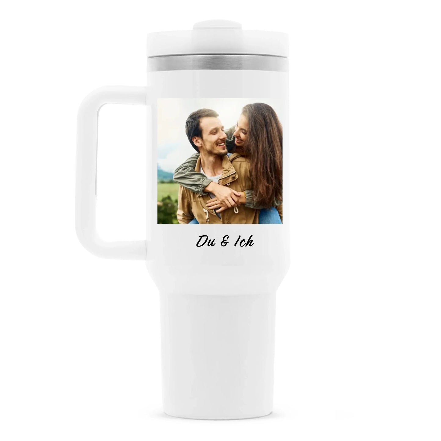 Foto mit Wunschtext & Motiv - Personalisierter Thermobecher