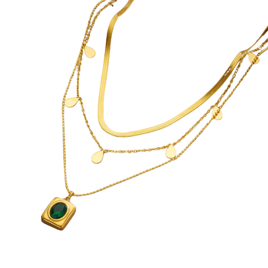Elegante Goldkette mit grünen Stein I Titanstahl