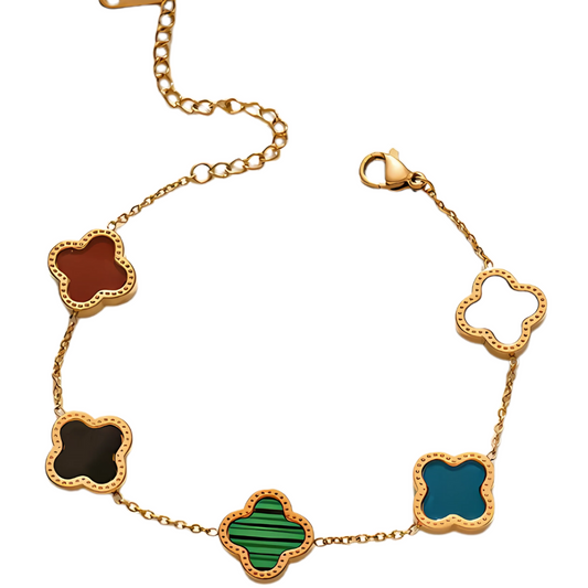 Kleeblatt Armband Bunt in Gold I 18K vergoldet