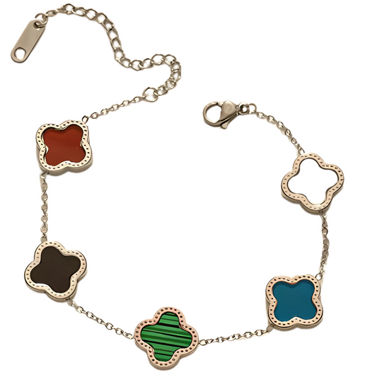 Kleeblatt Armband Bunt in Silberfarbe I Titanstahl