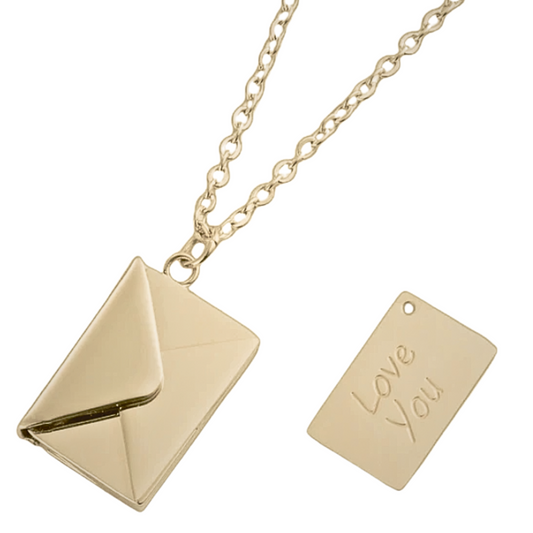 Love You Brief in Edelstahl Umschlag mit Kette in Goldfarbe