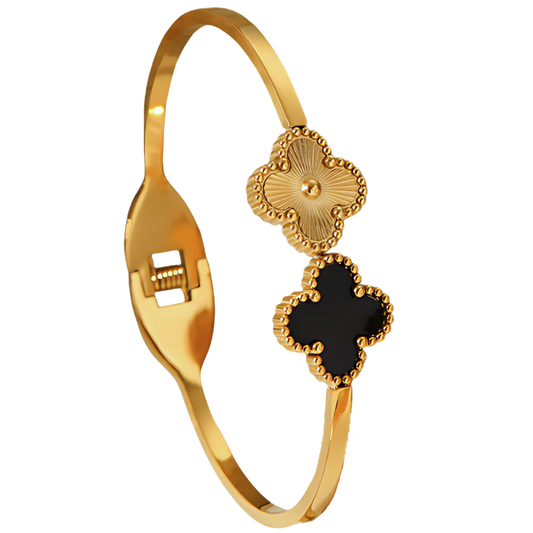 Kleeblatt Armreif schwarz-gold  I 18k vergoldet