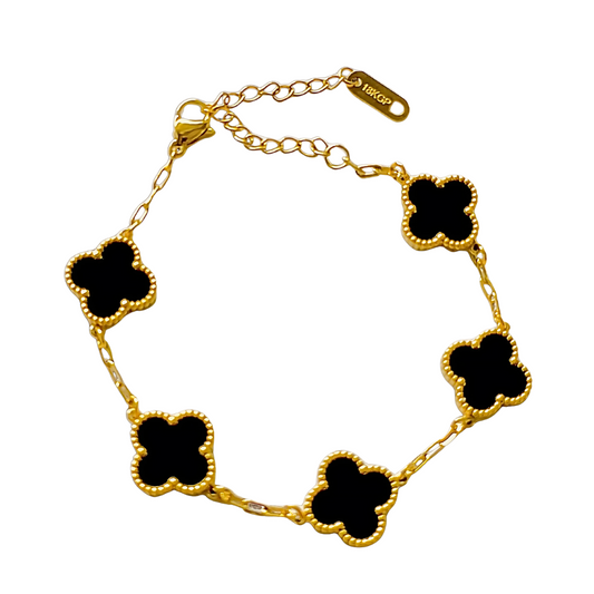 Kleeblatt Armband schwarz  I 18k vergoldet