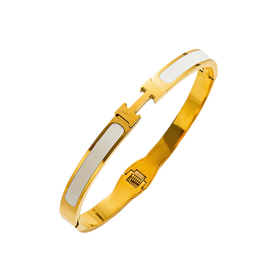 H Luxus Armreif weiß/gold I 18k vergoldet