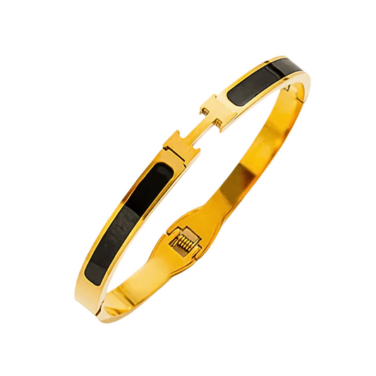 H Luxus Armreif schwarz/gold I 18k vergoldet