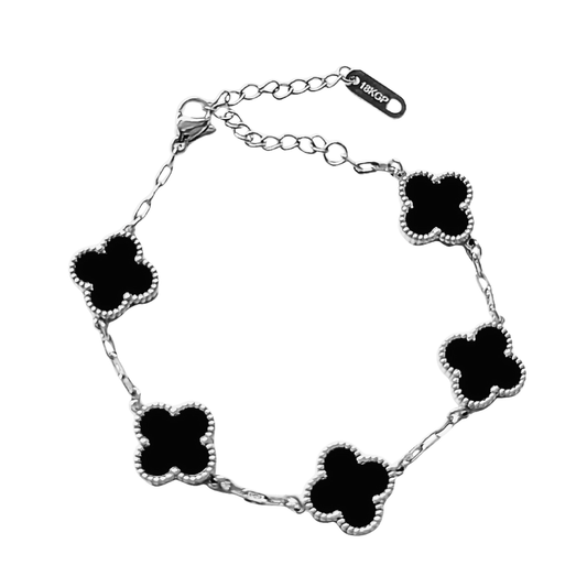 Kleeblatt Armband schwarz-silber I Edelstahl