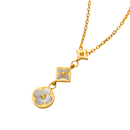 Luxury Line Weiß-Gold Halskette I 18k vergoldet