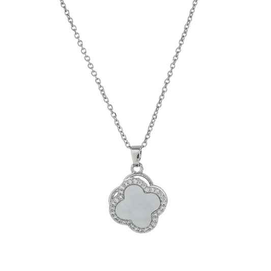 Kleeblatt Halskette Silber drehbar  I Titanstahl