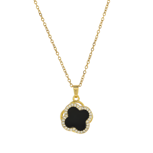 Kleeblatt Halskette Gold-schwarz drehbar I Titanstahl