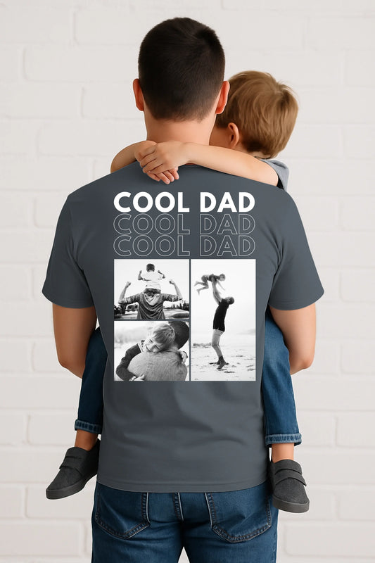 Cool Dad mit 3 Fotos & Aufschrift - Personalisiertes T-Shirt