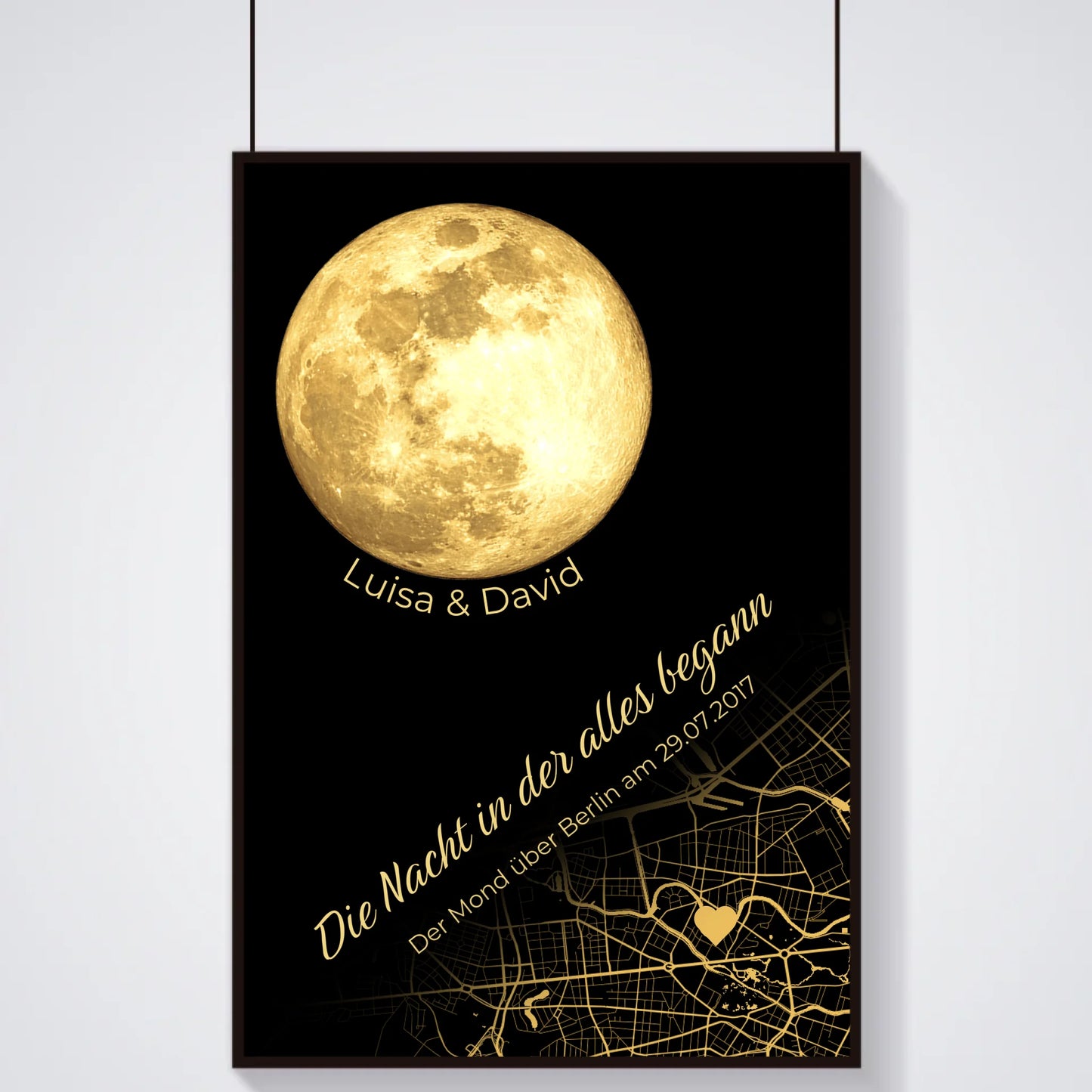 Mondphase & Stadtkarte Gold/Schwarz - Personalisiertes Poster
